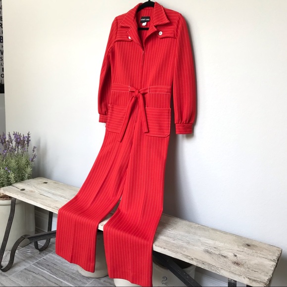 Vintage Pants - Strait Lane Vintage Red Stripe Jumpsuit 60s 70s Size 8